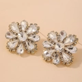 Orecchini a fiore dorati con cristalli trasparenti e design raffinato con petali - Perno in argento 925 - Orecchini a fiore con strass dorati