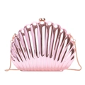 Chic pink metallic shell clutch with golden snake chain for evening formal events - Champagne