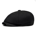 Classic black newsboy cap for men featuring warm fleece lining and textured wool fabric - Adjustable / Black