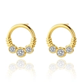 Elegante gouden oorbellen met sprankelende kristallen en getextureerde metalen details - Goud Schroefdraad Wit Rond Steen