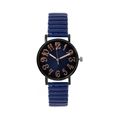 Minimalist quartz watch with blue dial, rose gold numerals and flexible blue band - Blue