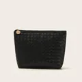 Midnight Black woven PU leather cosmetic bag in a triangle design with gold zipper - Triangle Bag / Midnight Black