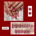 Pink and red coffin press-on nails with flame and heart patterns including 24 pieces - W032 Heart Flame