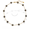 18k gold plated stainless steel necklace with black crystal flower pendant, 6g weight - Gold/Black Stone (Necklace)