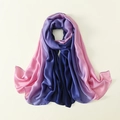Detailed view of pink to navy blue gradient silk scarf with a smooth lustrous texture - Pink Blue Gradient