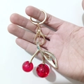 Golden cherry leaf keychain pendant with translucent red resin charms and spring clasp - Translucent Red Cherry Gold Buckle (Cherry A-B)