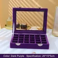 Portagioie viola scuro a 24 scomparti con coperchio in vetro e serratura, 20x15x5cm - Viola