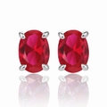 925 silver oval stud earrings featuring vibrant red faceted zircon stones in silver claw - 925 Silver / Ruby Red