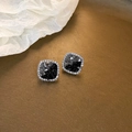 Elegante silberne quadratische Ohrringe mit schwarzem Kristall und Diamantrand - Schwarz Silber Nadel Strass Kristall Quadratische Ohrstecker