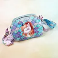 Detail of unicorn crossbody bag showing mermaid scale pattern and printed shoulder strap - Lake Blue