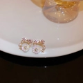 Rosa Schleifen-Blumenohrringe mit Perlen und Kristallen in Goldoptik - Paarse strass bloem stijl (16#)