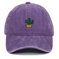 Detailed view of the cactus embroidery on a vintage washed purple cotton baseball cap - Purple