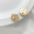 Detailed macro view of 14K gold-filled sun and moon charm with white zircon stones - Star and Moon Round Pendant 15mm