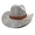 Classic gray woven cowboy hat with brown leather band shown on a white background - M (56-58cm) / Striped Grey