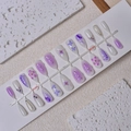 3D purple flower press-on nails with almond shape, gradient finish and pearl accents - Purple Gradient Flower Butterfly Style (WY-074) / Multi-piece Box Set