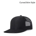 Classic black trucker hat with slightly curved brim and breathable mesh back for outdoor sun protection - Adjustable / Black + Black Mesh