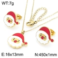 Golden Santa Claus enamel jewelry set with necklace and stud earrings for Christmas - Set / Gold