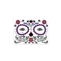 Halloween Day of the Dead face tattoo FL-004 with purple eyes and floral sugar skull pattern - Style FL-004 (Single Sheet)