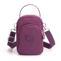 Mini purple nylon crossbody bag with dual zipper compartments and adjustable strap - Purple