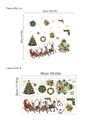 Christmas wall stickers featuring Santa, reindeer, and tree with 90x30cm layout size - 30x90cm*2 Sheets / Green/Multicolor