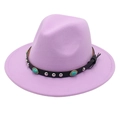 Detail of lavender fedora hat with black leather band featuring turquoise and silver studs - M (56-58cm) / Light Purple