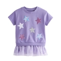 Kurzärmeliges lila Mädchenkleid mit Paillettensternen und mehrlagigem Tüllrock - 2T (Empfohlene Höhe 80-90) / Lila