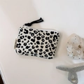 Fashionable leopard print cotton mini pouch for lipstick and cards with white zipper - Black and White Leopard Print