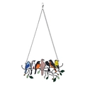 Detail of seven colorful birds on a branch pendant with silver chain and lobster clasp - 7 Birds
