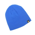 Detailed view of royal blue knit beanie featuring a soft texture and crown logo patch - One Size / Blue