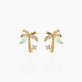 Eleganti orecchini a palma placcati in oro 18K con cristalli verde menta per l'estate - Oro
