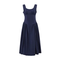Navy blue sleeveless A-line dress with pleated details and elegant flared waist design - S / Dark Blue