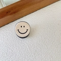 Mini beige acetate hair claw clip with black smiley face pattern for bangs and styling - Milk Coffee