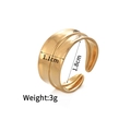 Detaillierte Größentabelle für breiten goldenen Edelstahlring mit Maßen und 3g Gewicht - 1.1cm Breites Band (r742-d)