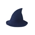 Side detail of a navy blue knitted witch hat for Halloween with pointed wizard design - M (56-59cm) / Navy Blue
