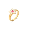 Bohemian gold star ring with colorful white and pink enamel in a double-layer design - US 6 / Pink & White