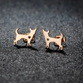 Minimalist rose gold Chihuahua dog stud earrings with hollow heart cutout design - 280 Rose Gold (Chihuahua)