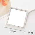Square portable makeup mirror with silver rhinestones, dimensions 5.5cm and weight 19.8g - Silver Square (5.5cm)