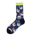 Navy blue crew socks featuring sloth and tree branch pattern with neon green cuff - Style 3-Navy Green Cuff Sloth