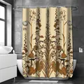 Duschvorhang mit nordischem Blumenmuster in Ocker und Beige aus hochwertigem Polyester - 90x180cm / Ingwergelb