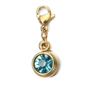 Close-up of 6mm light blue cubic zirconia charm with gold stainless steel lobster clasp - [Lobster Clasp] December Turquoise Blue
