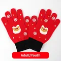 Gants en tricot de Noël rouges tactiles avec motif Père Noël et flocons de neige - Écran Tactile Plein Doigt Style Père Noël / Rouge / Adulte