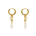 Boucles d'oreilles pendantes en perles et or 18K avec breloques à disques texturés - Doré