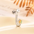 Silver star opal stud earring with curved cubic zirconia bar on a warm leaf background - Single Piece / Yellow (A401-2#)