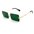 Frameless green square sunglasses with gold metal temples and textured details - Gold Frame Dark Green