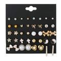 Golden and silver metal stud earring set with pearl and geometric heart shapes on card - E0032-1 / Stud Earrings Set