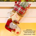 Christmas stocking with Santa Claus character, linen and velvet fabric, 46cm height - Santa Claus Style (072-A)