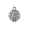 Silver sand dollar charm with starfish pattern for DIY jewelry and pendant crafts - 1Pc Antique Silver Porous Starfish 10x14mm