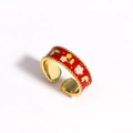 Draufsicht auf roten Emailleuchtend roten Emaille-Blumenring mit Goldfinish und offenem Design - Rote Blume auf Goldener Basis (Stil 5)