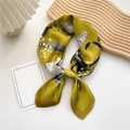Mustard yellow square silk scarf with butterfly and floral print, elegant satin finish - Peony Flower Yellow