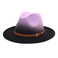 Modern purple and black gradient wool fedora hat with brown leather belt and gold buckle - M (56-58cm) / Lavender + Black